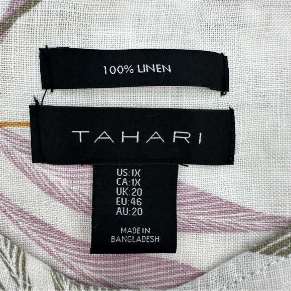 Tahari Button Down Women's Tunic Shirt 100% Linen Top Tropical Palm Floral 1X - Picture 9 of 10